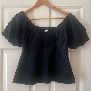 OLD NAVY Puff Sleeve Shirred Back Crop Top 100% Cotton Sz S/P in Black